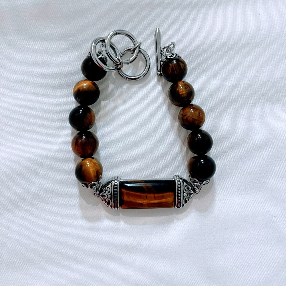 Tiger Eye Beaded Bracelet with Silver Accents